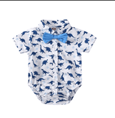 Baby Boy Dinosaur Romper + Bow tie - Blue.
